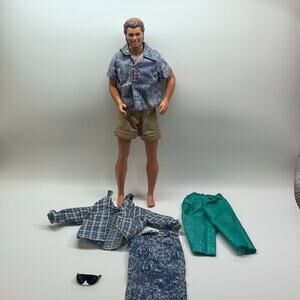 Barbie Ken Doll 1990 Dark Molded Hair Blue Eyes With Outfits‎